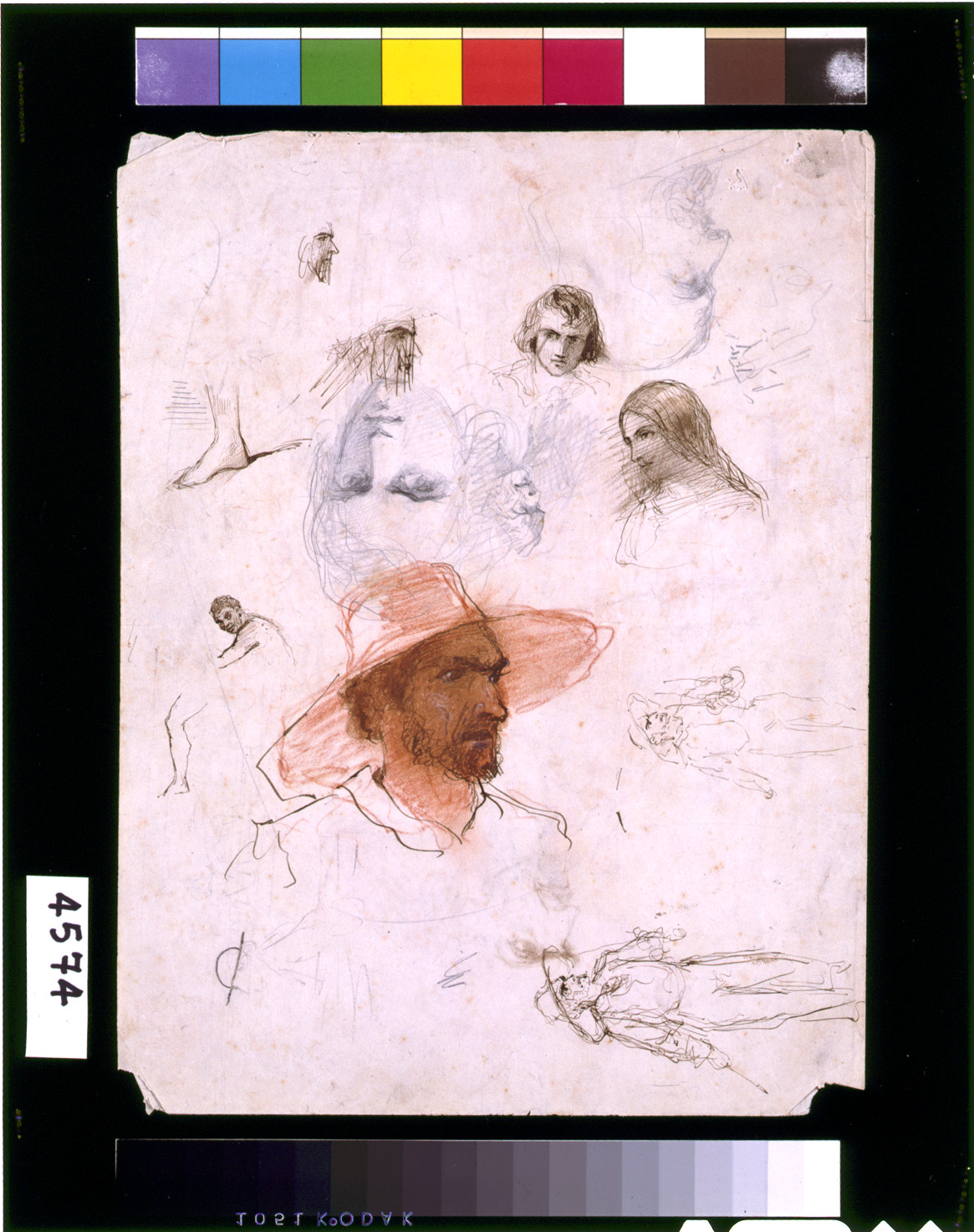 [Sheet of sketches for the illustrated 1852 London edition of Uncle Tom's Cabin showing Simon Legree and some of the other central characters], [1852] — historic drawing