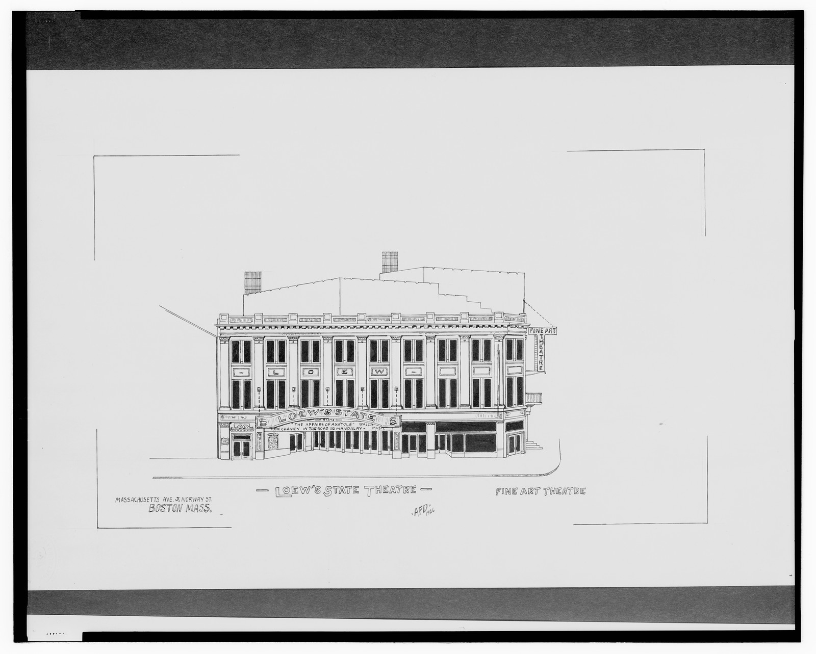 [Loew's State Theatre and Fine Art Theatre, Massachusetts Ave. and Norway St., Boston, Massachusetts] / AFD 1926., And Engineering (ADE) Drawings — vintage poster