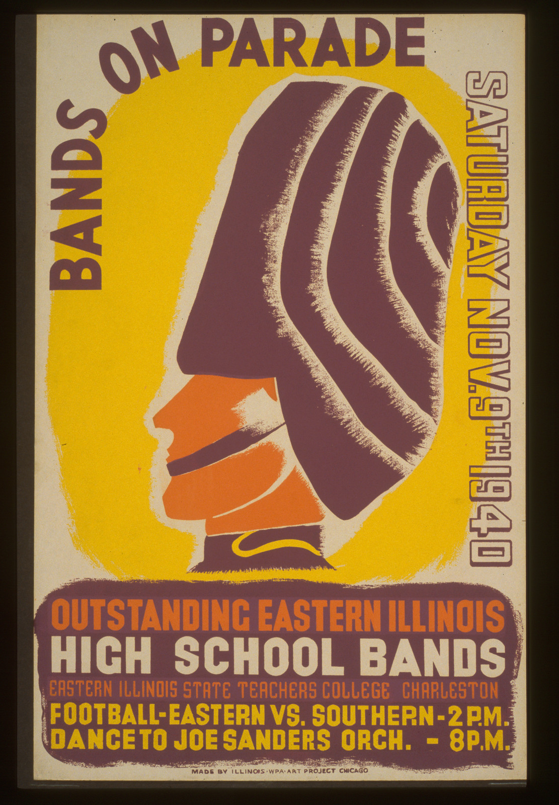 Bands on parade outstanding eastern Illinois high school bands., 1940 — vintage poster