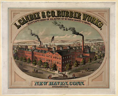 L. Candee & Co., Rubber Works, manufacturers of all kinds of rubber boots & shoes. New Haven, Conn. established 1842