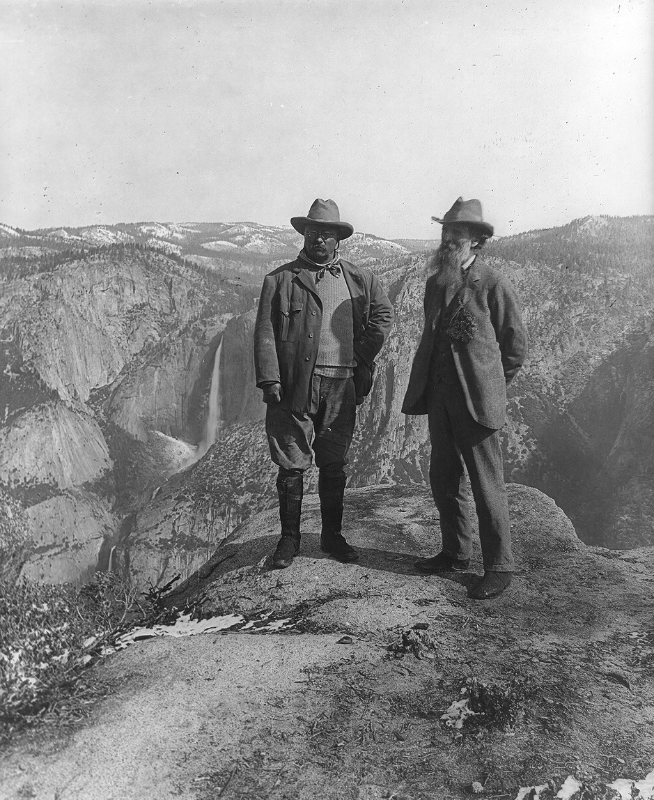 [Theodore Roosevelt and John Muir on Glacier Point, Yosemite Valley, California, in 1903], c1906 [photo taken 1903]. — historic photograph