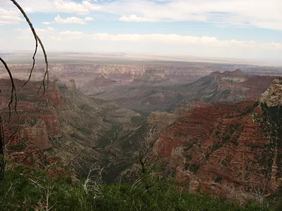 Grand Canyon view from the North Rim across layered red cliffs