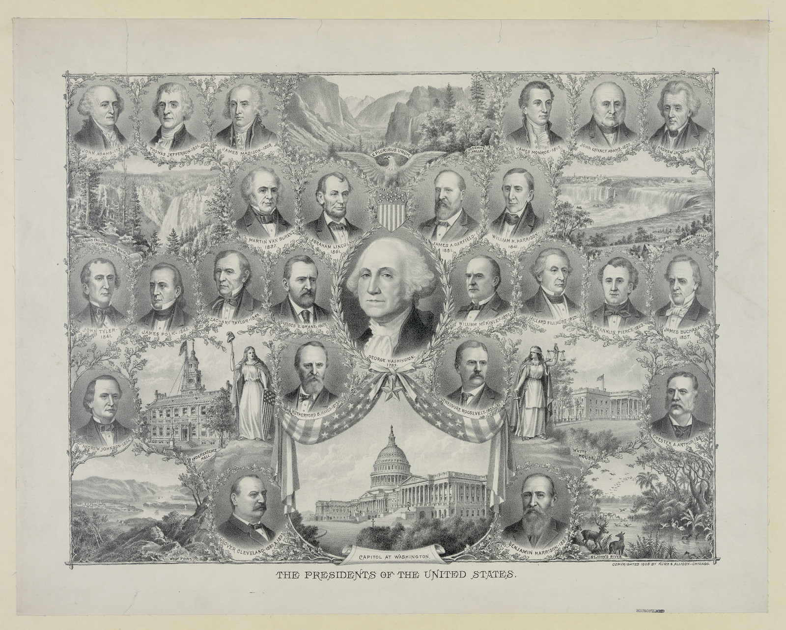 The Presidents of the United States, portrait collage — historic image