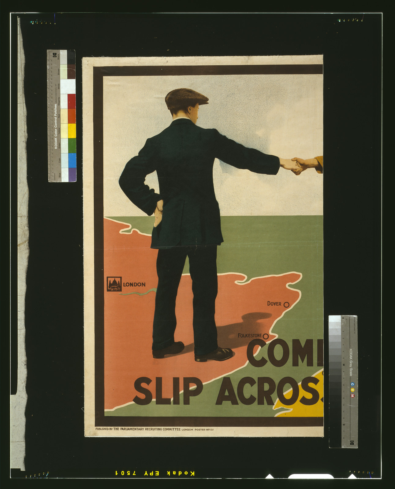 Come lad slip across and help / printed by David Allen & Sons Ld., Harrow, Middlesex., London : Parliamentary Recruiting Committee, [1915] — vintage poster