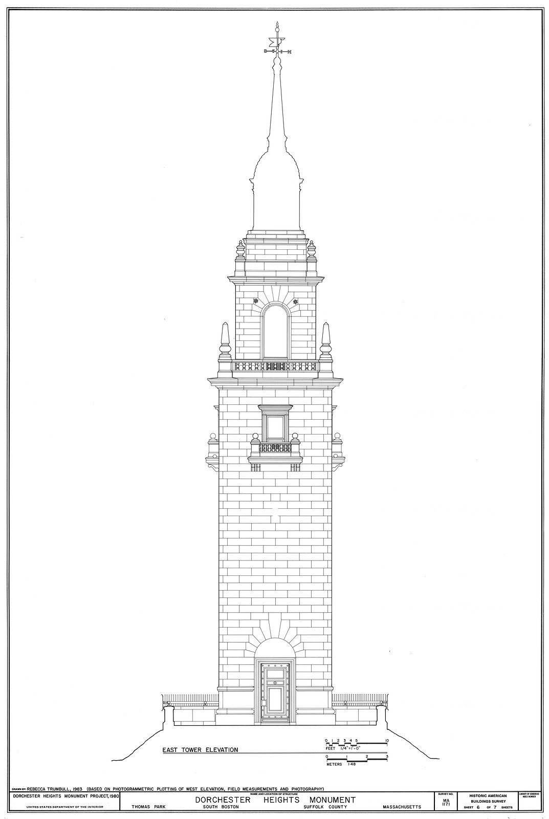 East Tower Elevation, Dorchester Heights Monument, South Boston — historic image