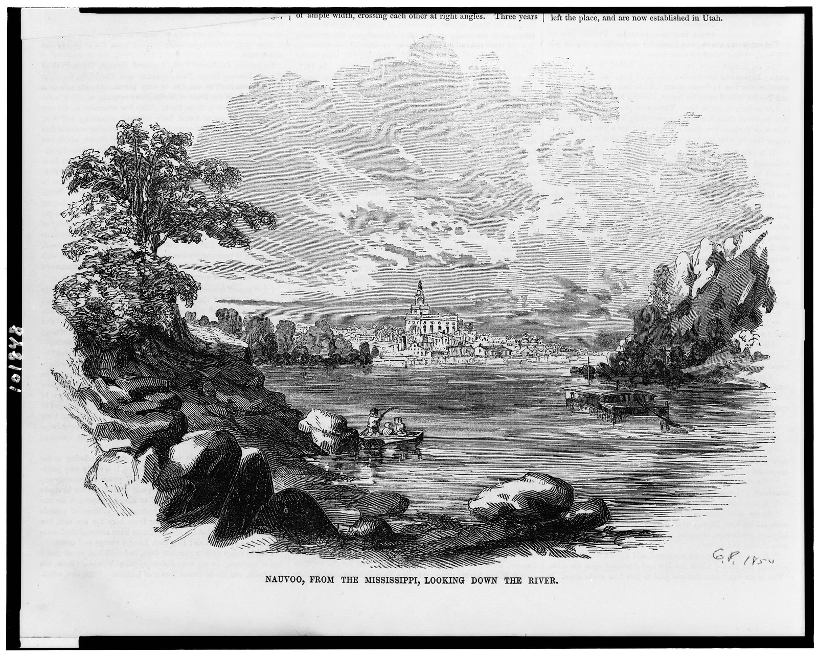 Nauvoo, from the Mississippi, looking down the river, [1854] — antique engraving