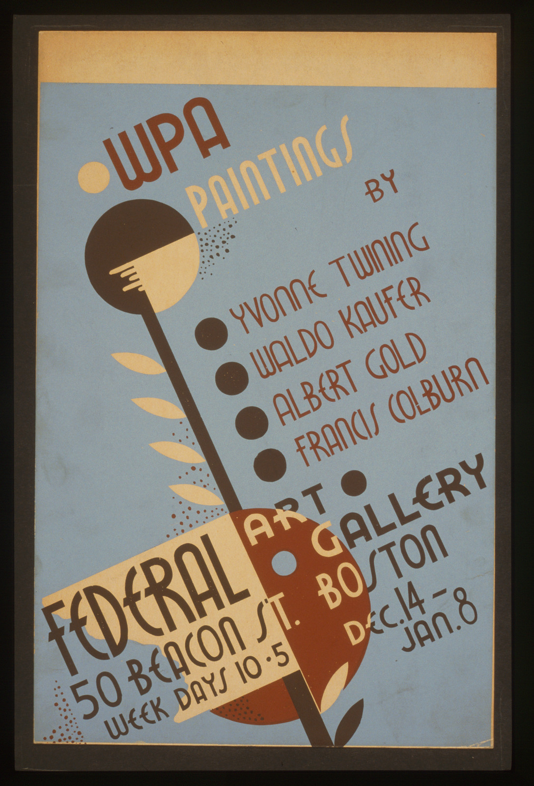 WPA paintings by Yvonne Twining Waldo Kaufer Albert Gold [and] Francis Colburn Federa, 1936 — vintage poster