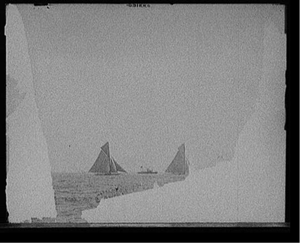 [Reliance and Shamrock III maneuvering for the start], [1903 Aug.] — historic photograph