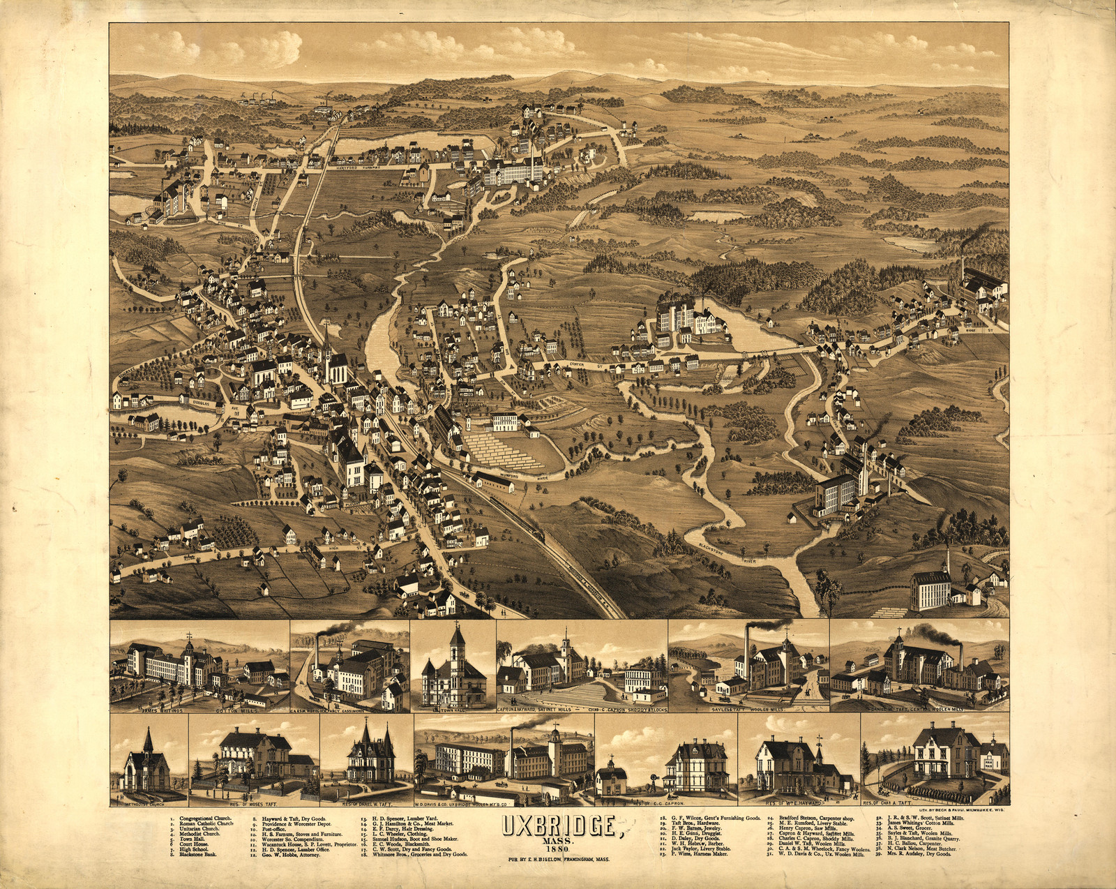 Uxbridge, Massachusetts, 1880, 1880 — antique map