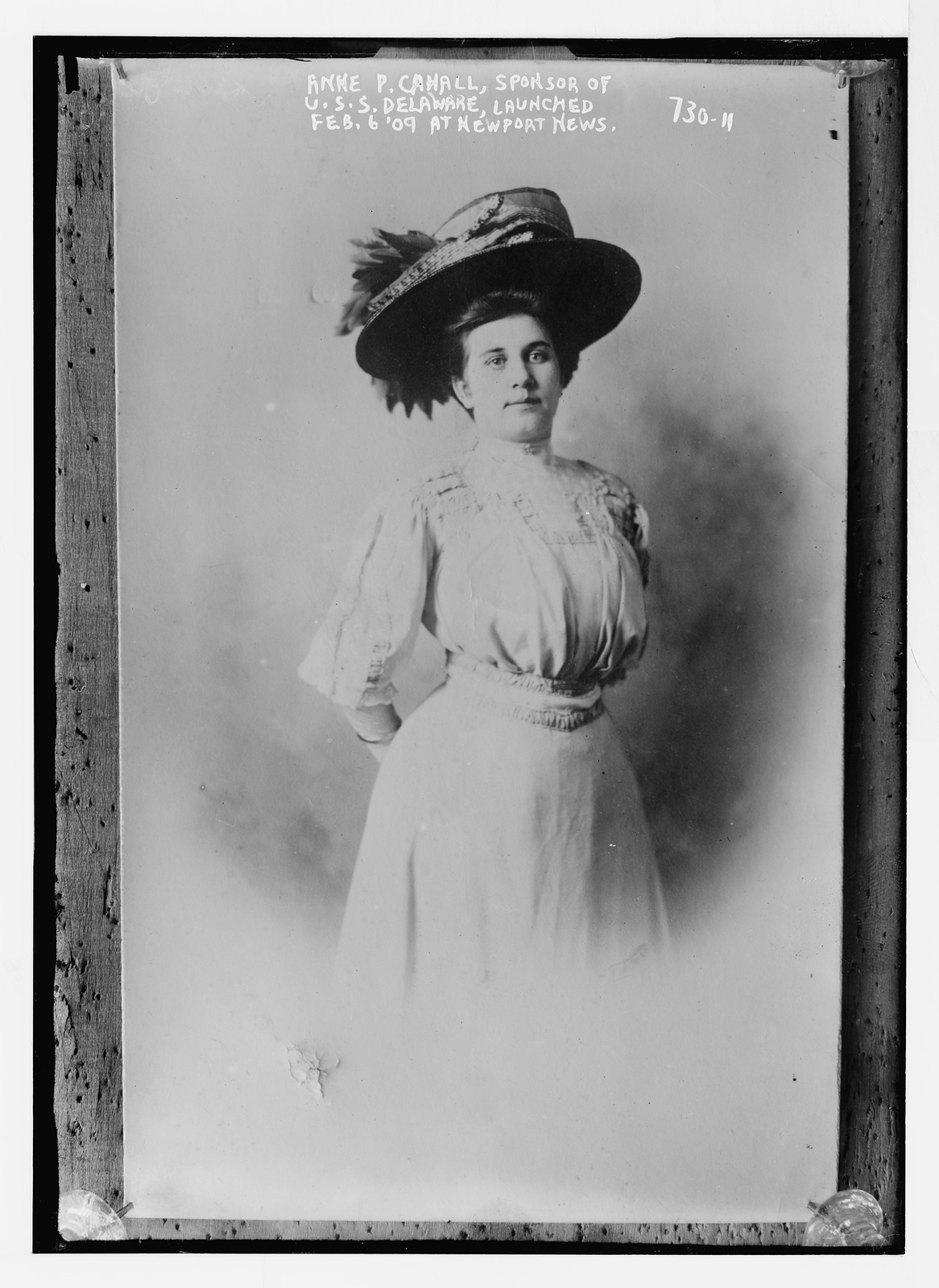 Anne P. Cahall, sponsor of U.S.S. Delaware, launched Feb. 6, 1909, at Newport News, VA, 1909 — historic photograph