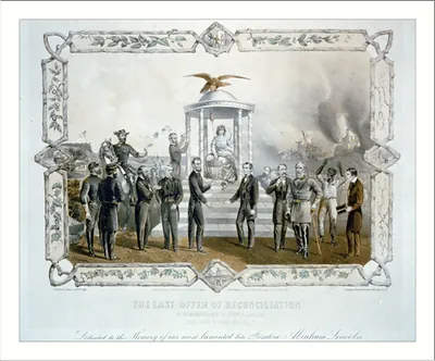 The last offer of reconciliation in remembrance of Prest. A. Lincolns. The door is open for all" / H. Thomas ; lithogr. by Kimmel & Forster N.Y."