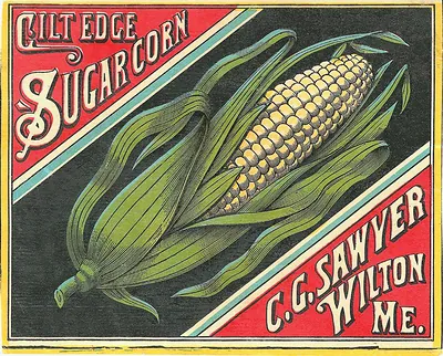 Gilt Edge Sugar Corn seed label, C.G. Sawyer, Wilton Me.
