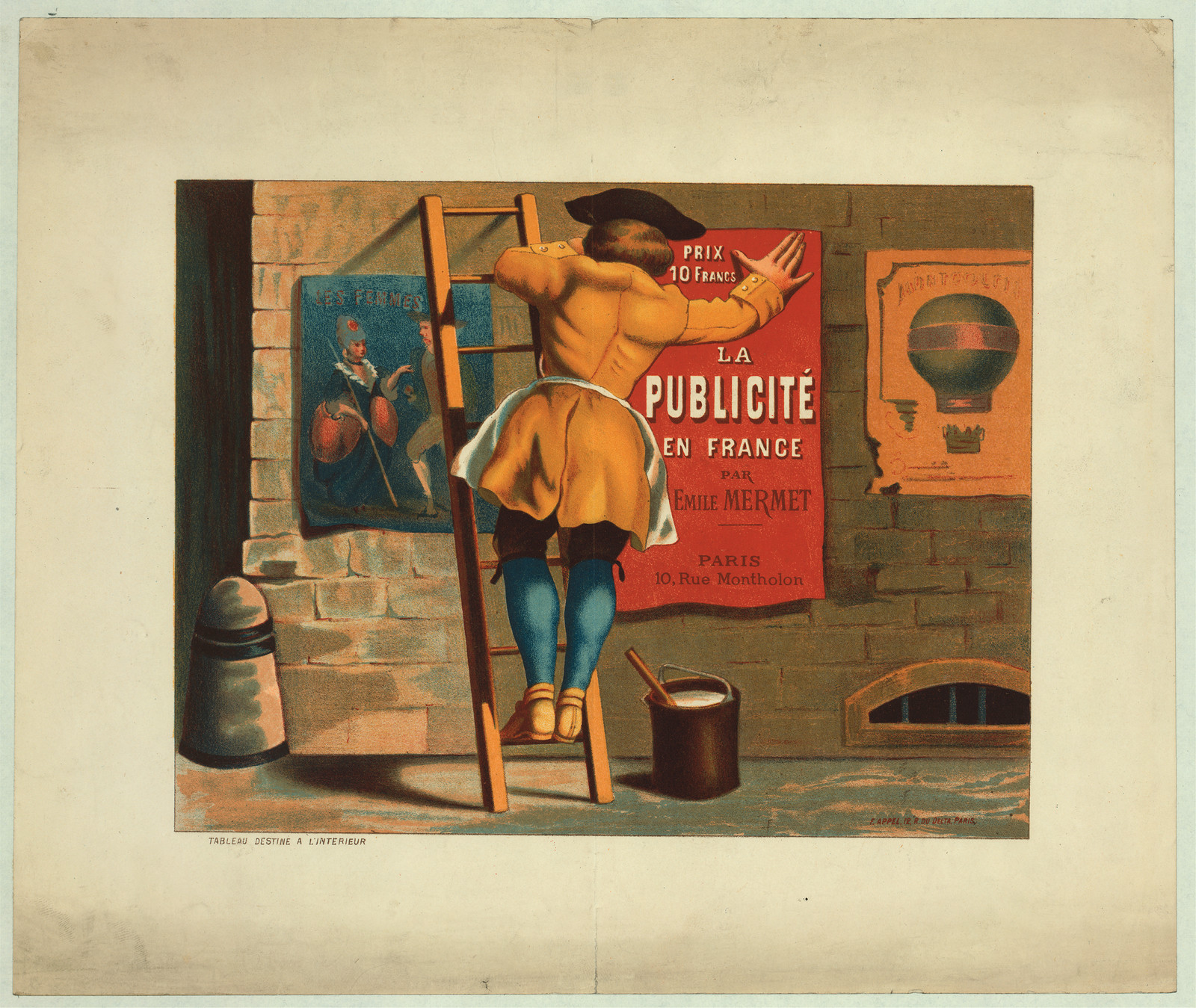 Man posting an advertisement for La Publicité en France — historic image
