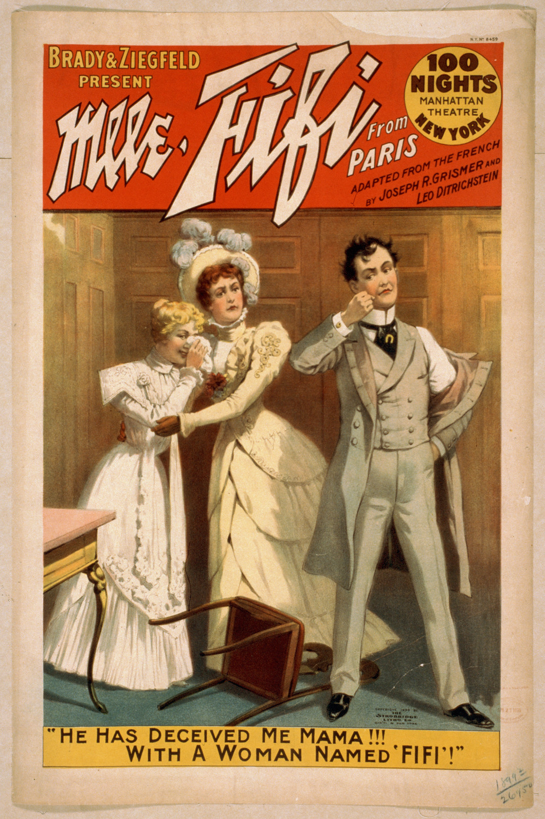 Brady & Ziegfeld present Mlle. Fifi from Paris adapted from the French by Joseph R. Grismer and Leo Ditrichstein., 1899 — vintage poster