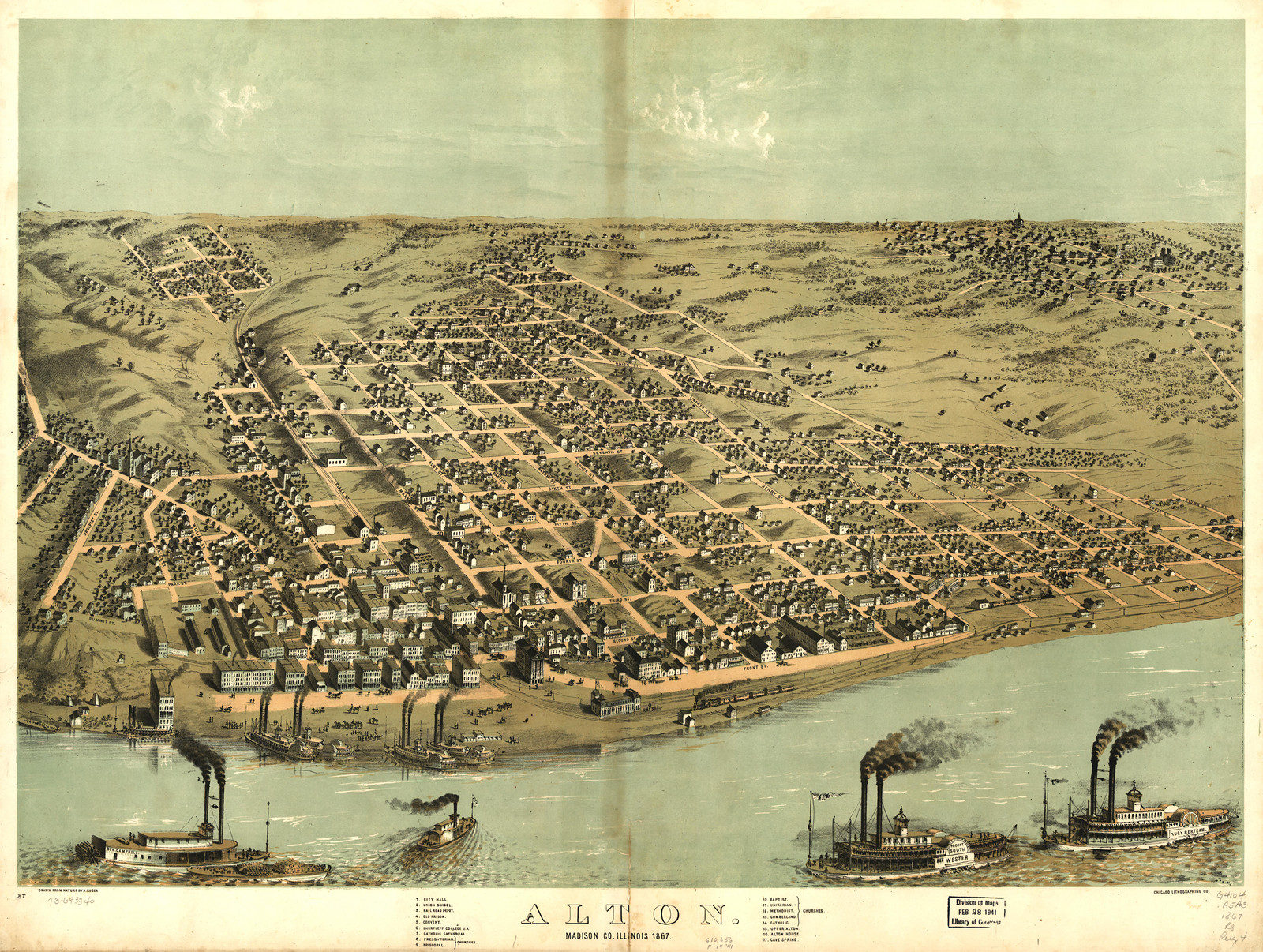 Alton, Illinois, 1867, 1867 — antique map