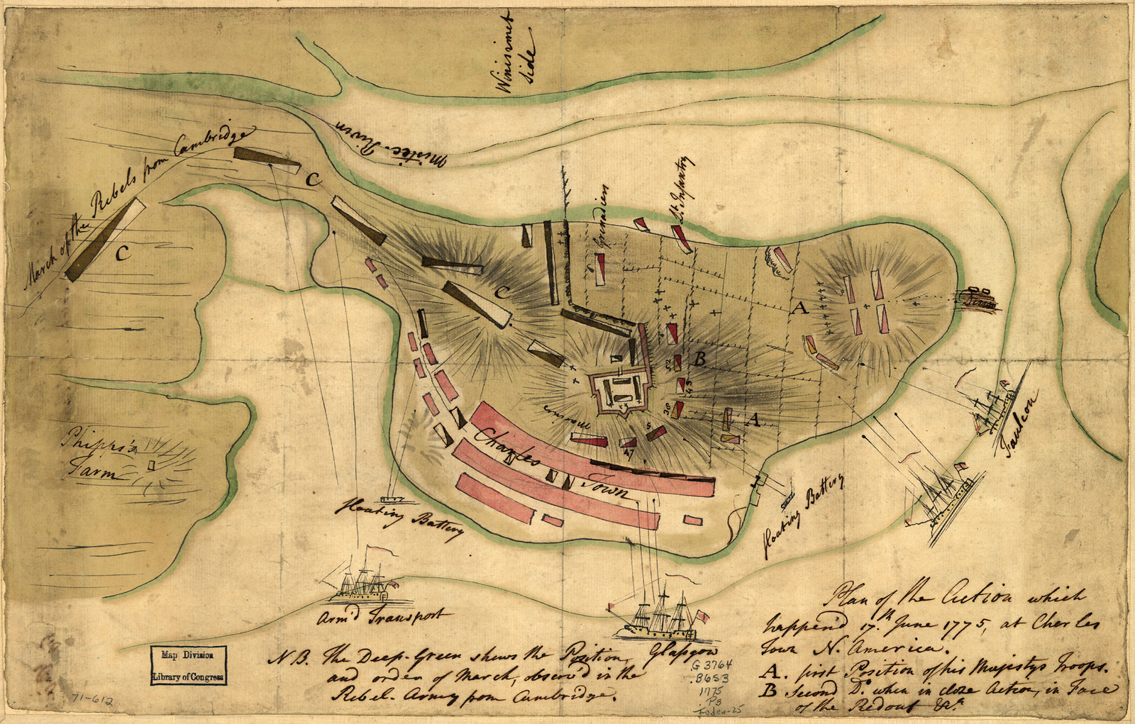 ar090800Plan of the action which happen'd 17th. June 1775, at Charles Town, N. America — historic image