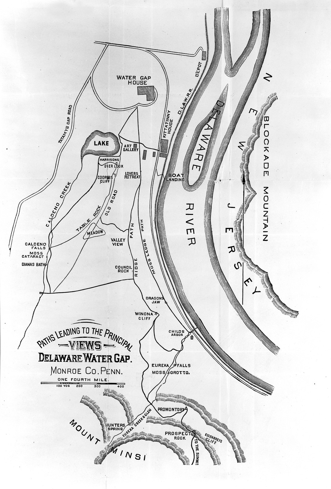 Paths leading to the principal views - Delaware Water Gap, Monroe Co., Penn., 1867 — antique map