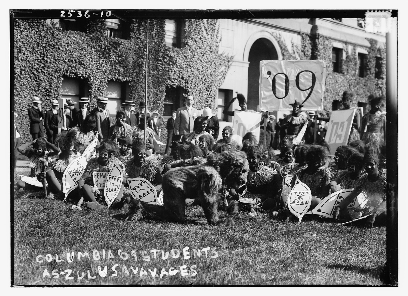 Columbia '09 students as Zulus, n/a — historic photograph