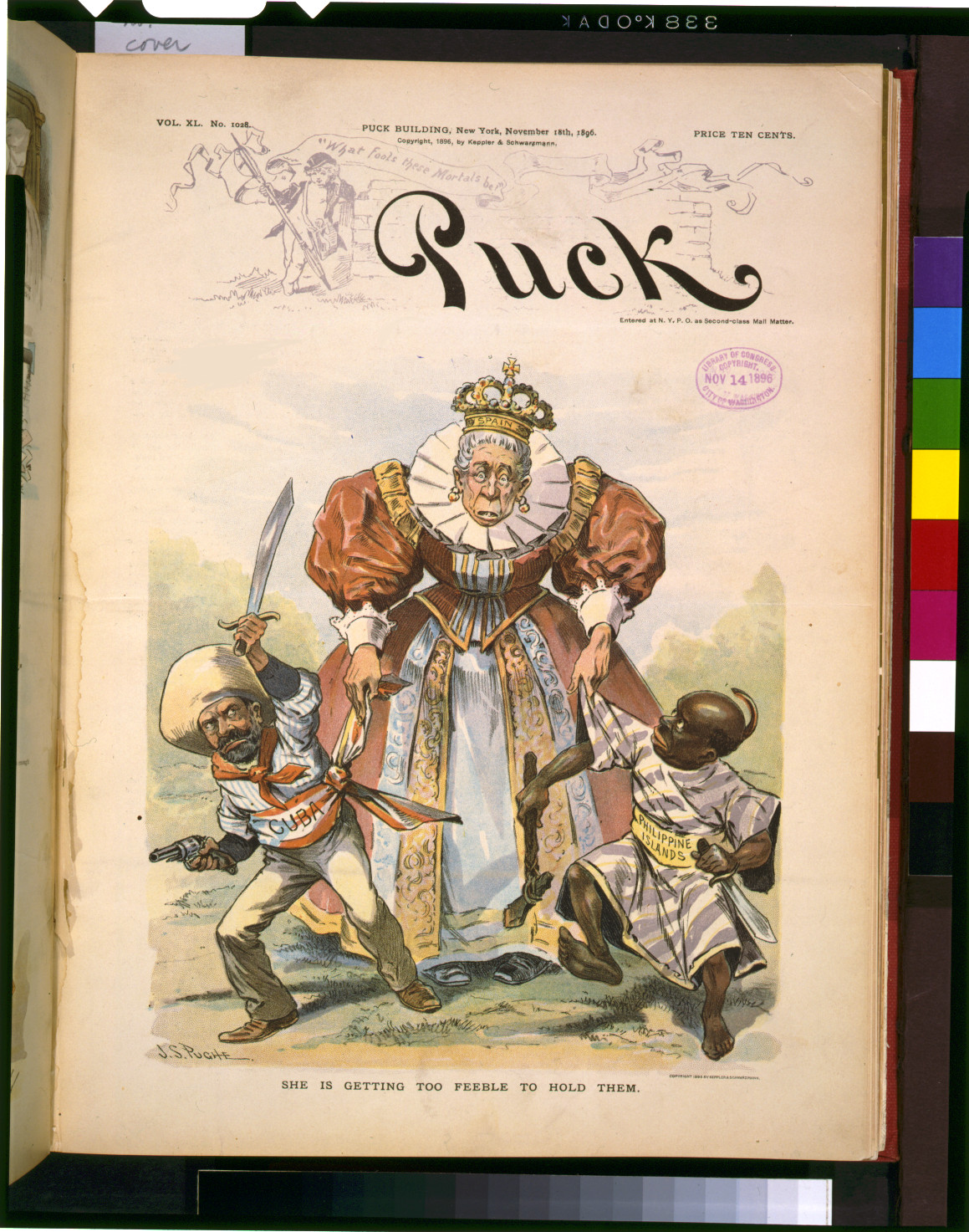 She is getting too feeble to hold them / J.S. Pughe., [published 1896 November 18] — antique lithograph