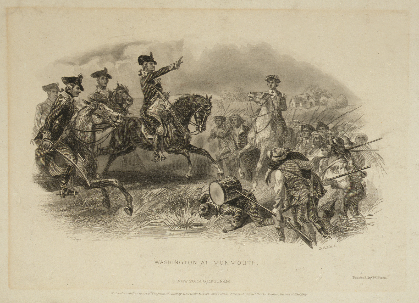 Washington at Monmouth / Darley ; G. R. Hall., New York : G. P. Putnam, 1858. — antique engraving