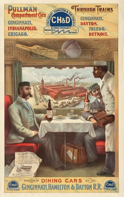 Pullman Compartment Cars poster, Cincinnati Hamilton & Dayton dining car interior