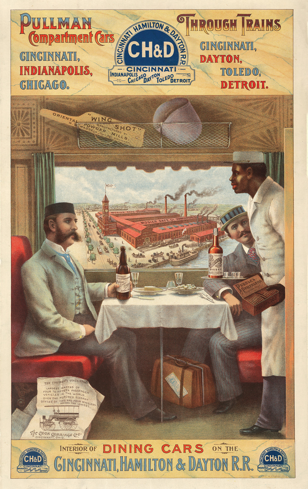 Pullman Compartment Cars poster, Cincinnati Hamilton & Dayton dining car interior — vintage poster
