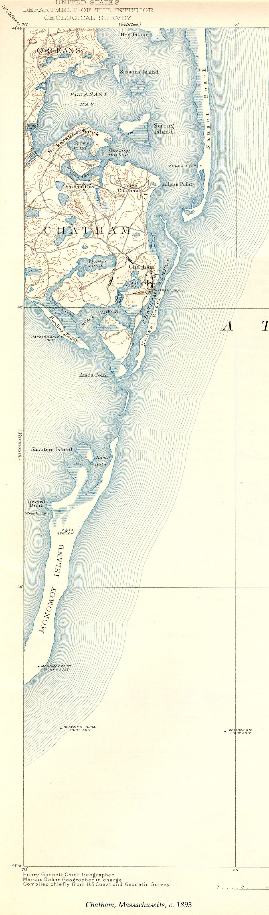 Chatham USGS, Massachusetts, 1893, 1893 — antique map