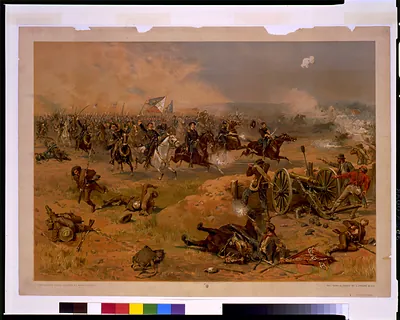 Sheridan's final charge at Winchester / Thulstrup ; fac-simile print by L. Prang & Co.