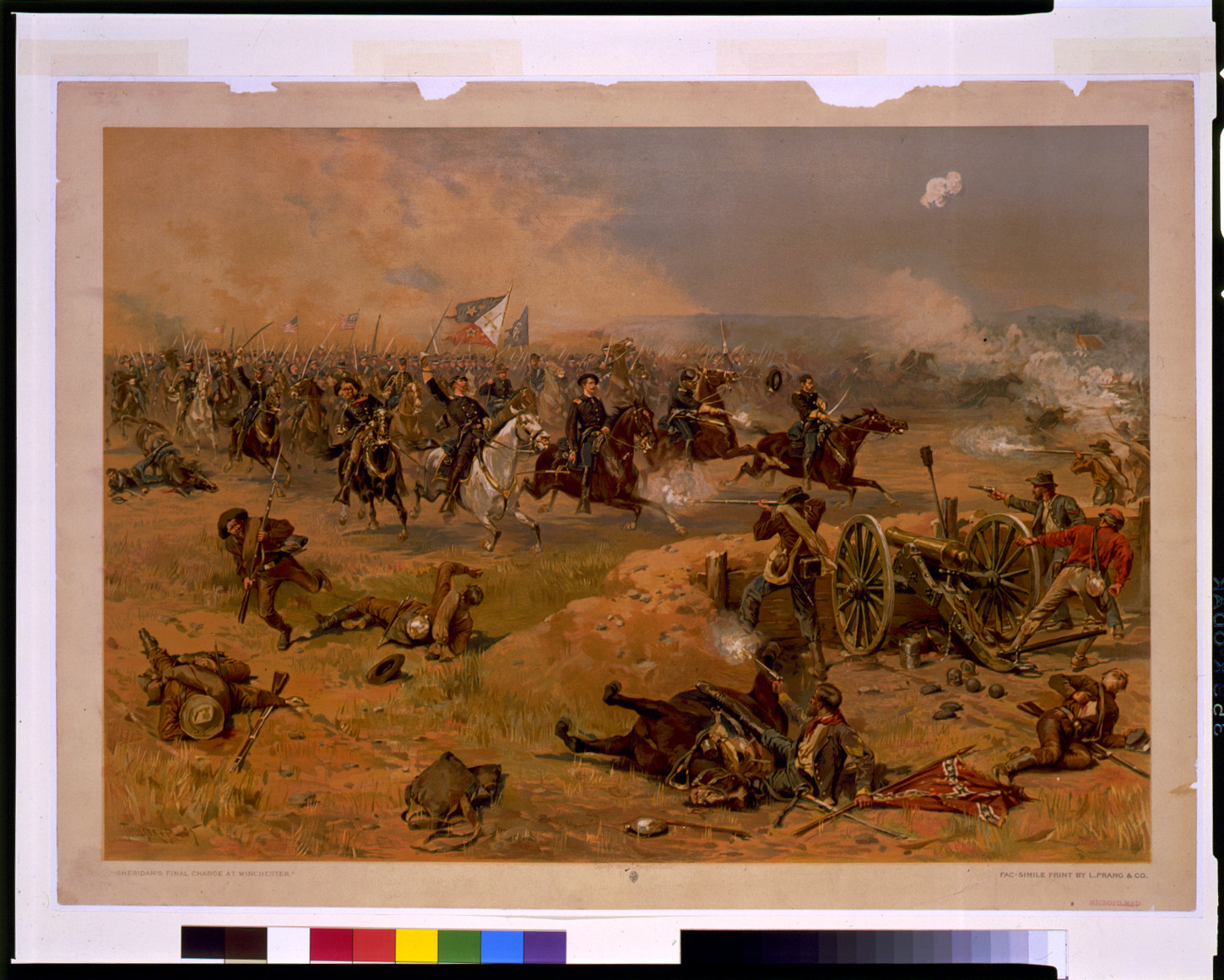 Sheridan's final charge at Winchester / Thulstrup ; fac-simile print by L. Prang & Co., c1886. — antique lithograph