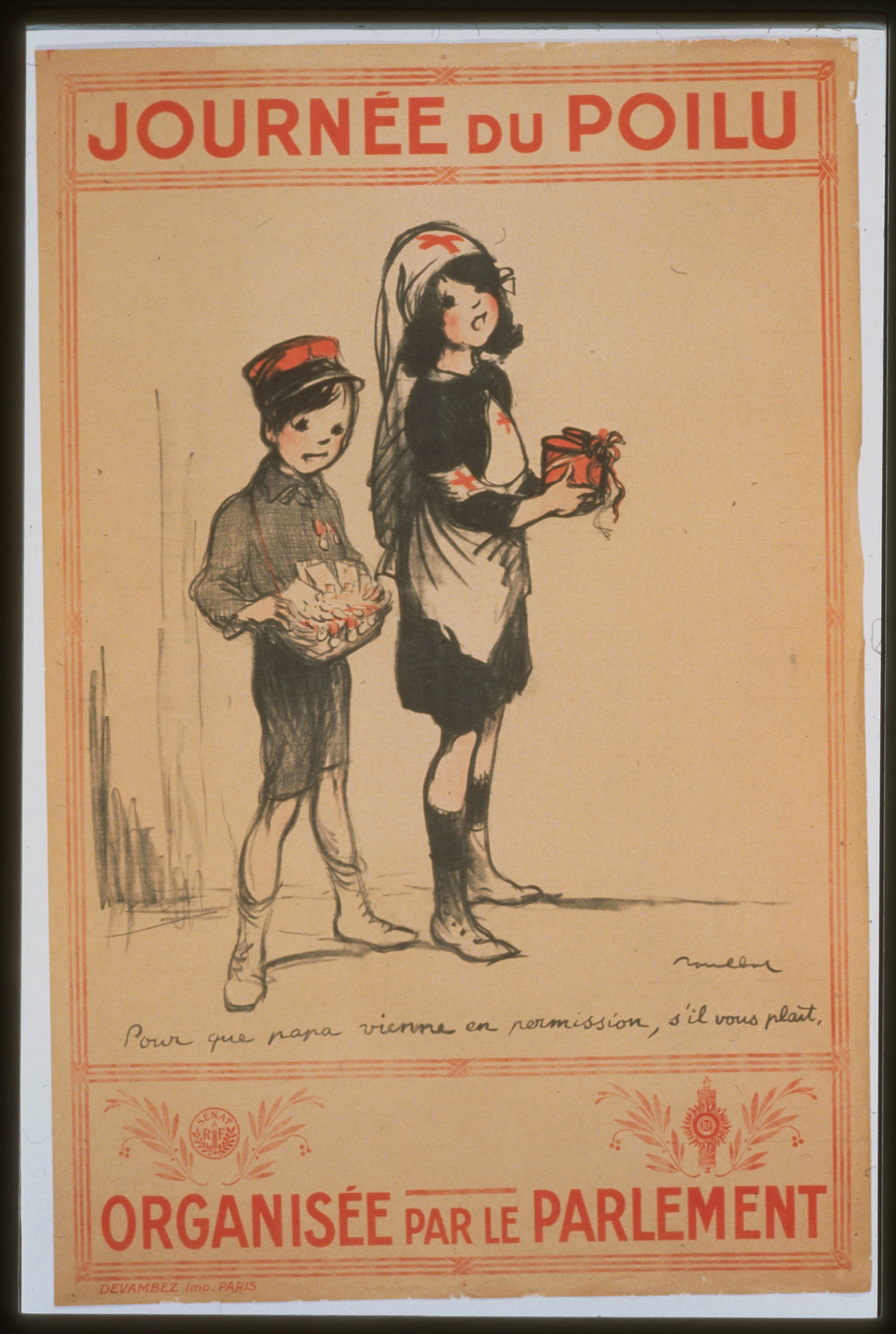 Journeacutee du Poilu. Organiseacutee par le Parlement, 1915 — vintage poster