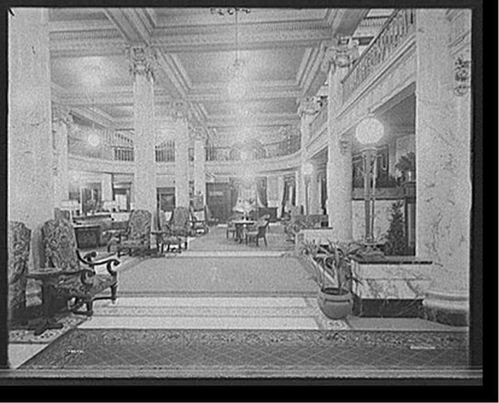 [Hotel Utica, reception lobby, Utica, N.Y.], [between 1905 and 1915] — historic photograph