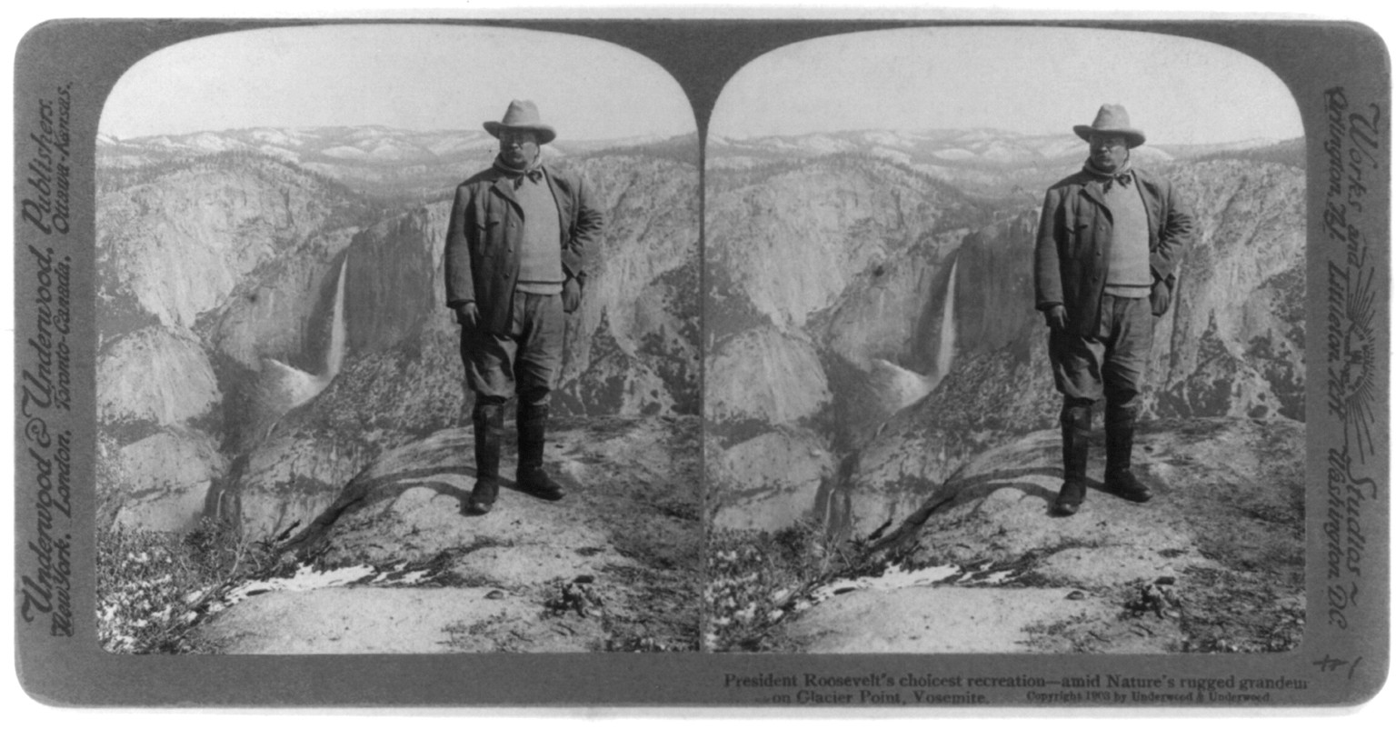 President Roosevelt's choicest recreation - amid nature's rugged grandeur on Glacier Point, Yosemite, c1903. — historic photograph