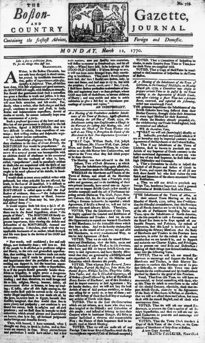 The Boston Gazette, and Country Journal. Monday, March 12, 1770