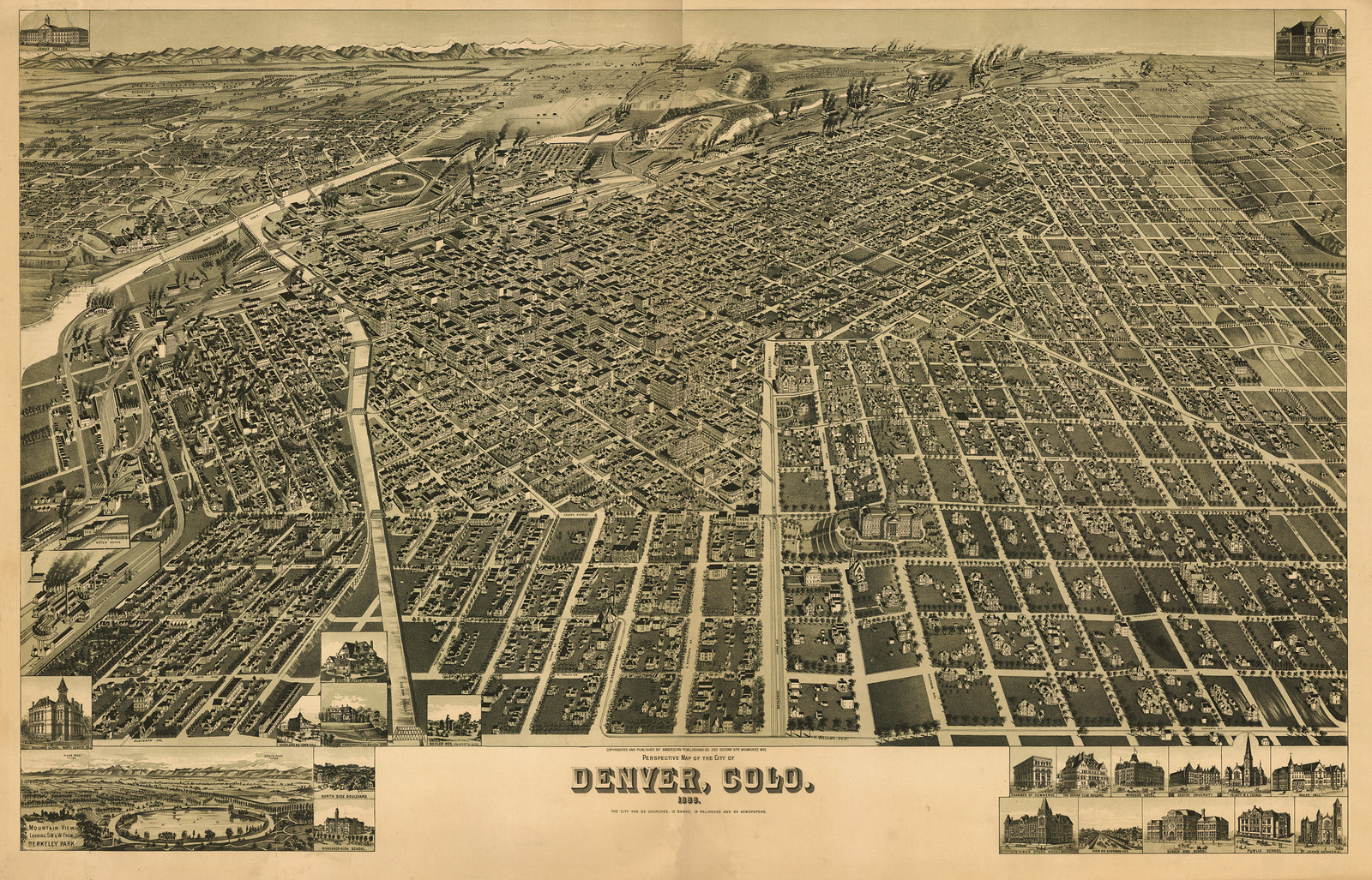 Denver, Colorado, 1889, 1889 — antique map