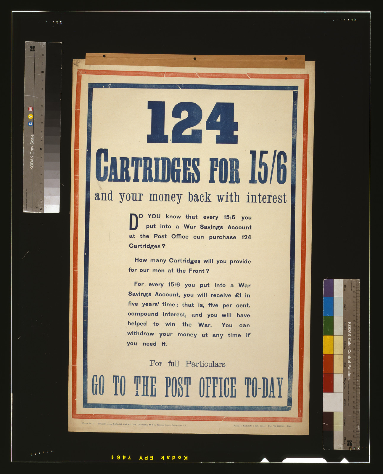 124 cartridges for 15/6 and your money back with interest / printed by Metchim & Son, London., [London] : National War Savings Committee, [1915] — vintage poster