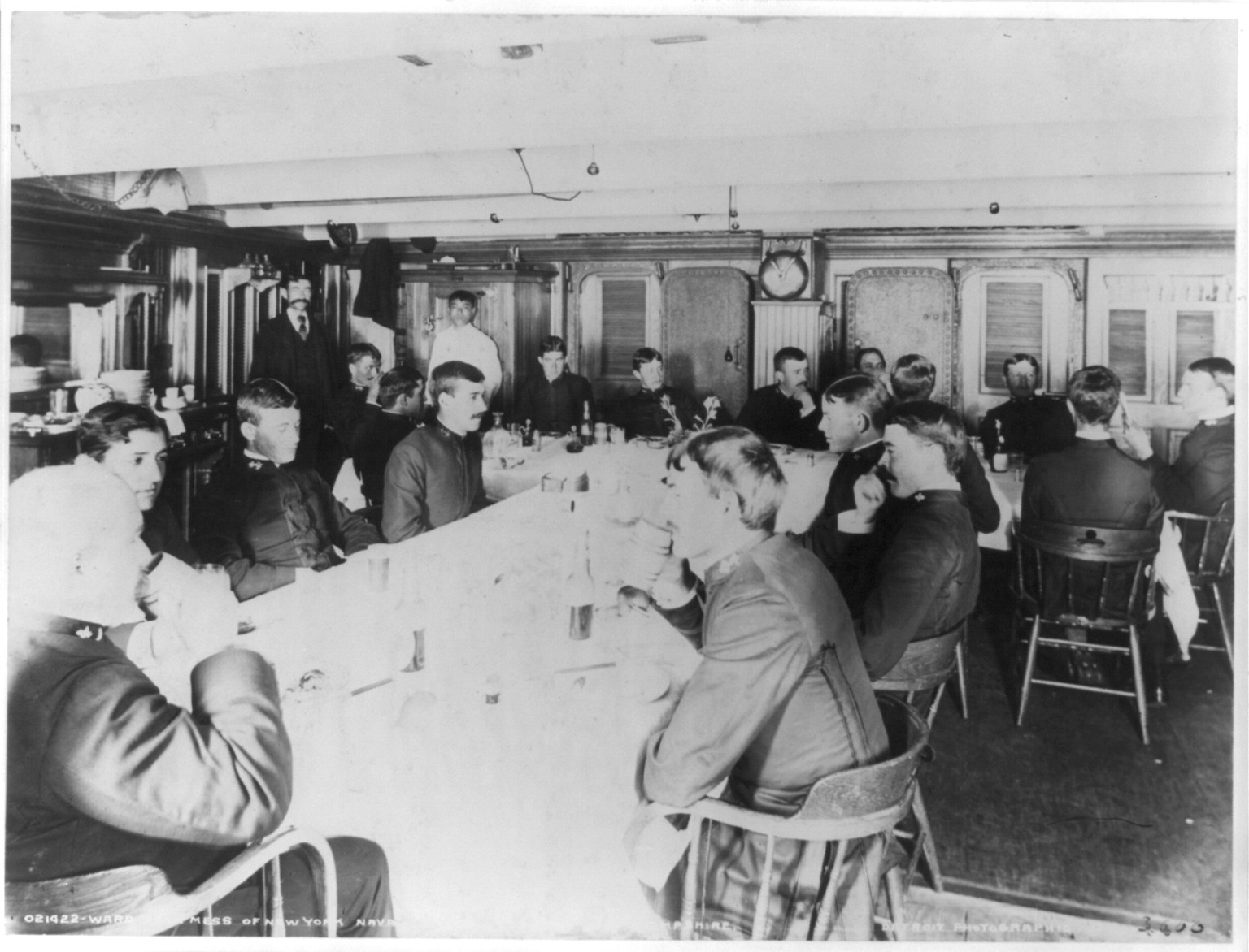 Wardroom mess of New York Naval Reserve officers on board U.S.S. NEW HAMPSHIRE, [no date recorded on caption card] — historic photograph