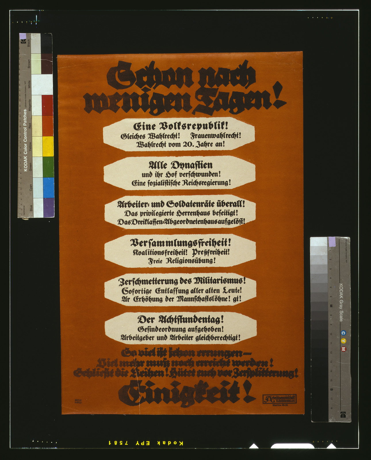 Schon nach wenigen Tagen! ... Einigkeit! / Bernhard., 1919 — vintage poster