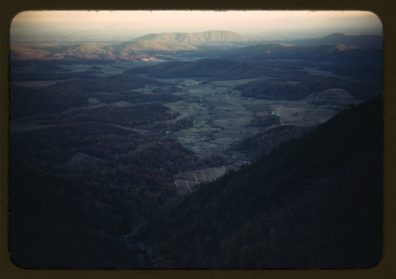 Mountain valley with farms seen from a high overlook — historic image