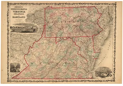 Johnson's Pennsylvania, Virginia, Delaware and Maryland map