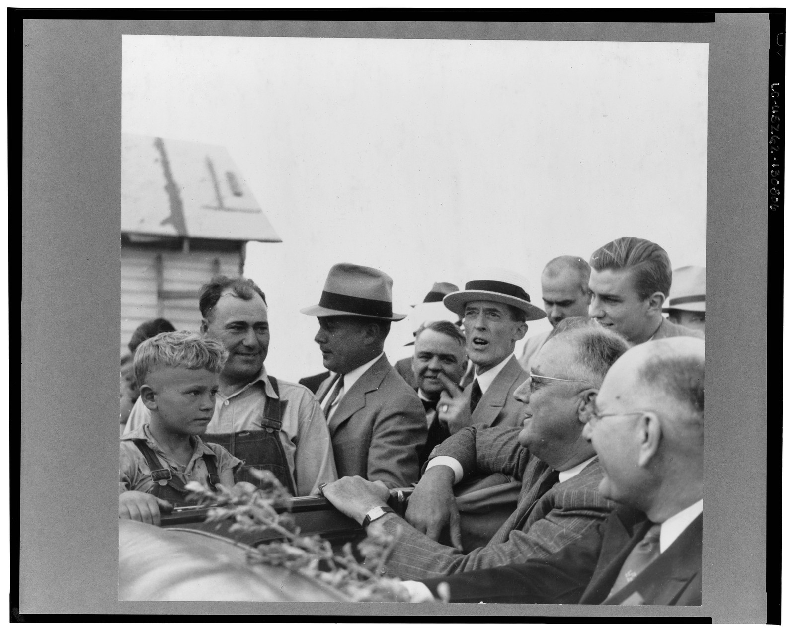 President Roosevelt visits farmer who is receiving drought relief grant. Mandan, North Dakota, 1936 Aug. — historic photograph
