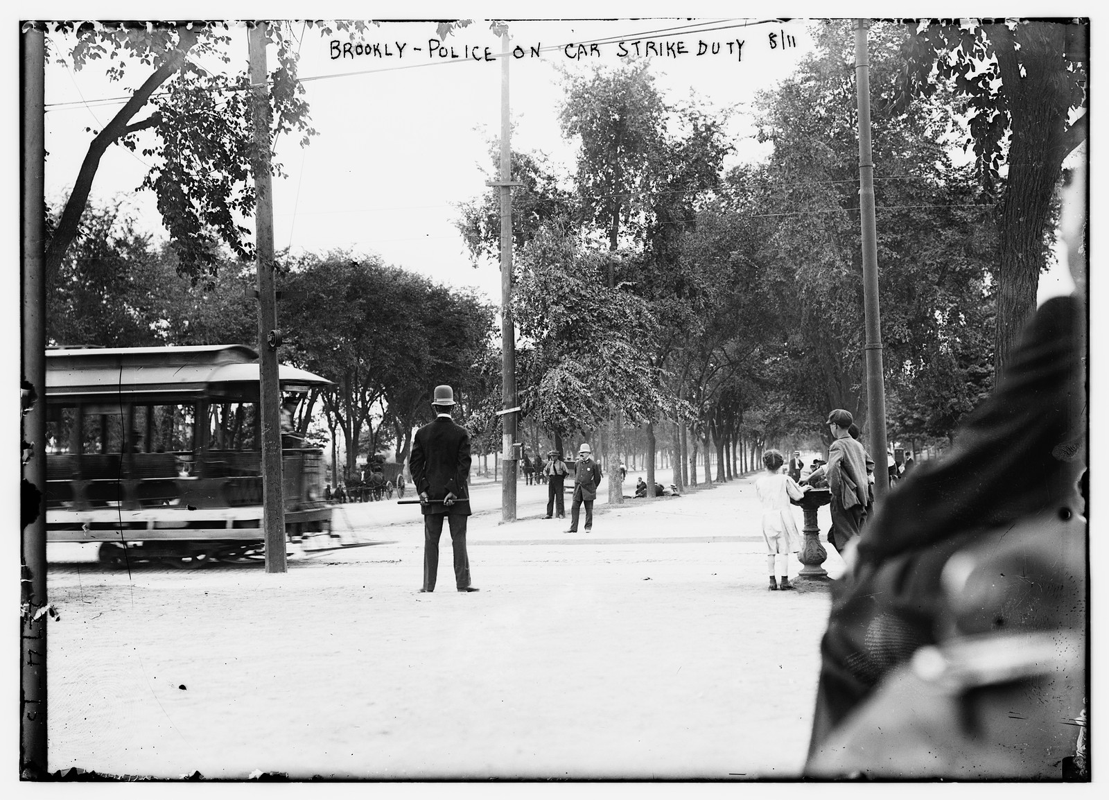 Brooklyn Police on car strike duty, n/a — historic photograph