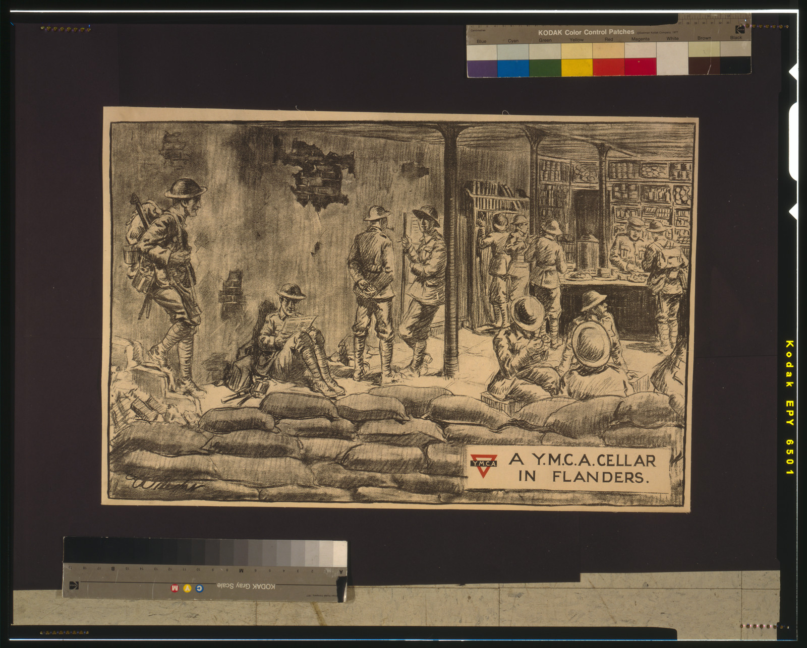 A Y.M.C.A. cellar in Flanders / Wright., [S.l. : s.n., 1915] — vintage poster