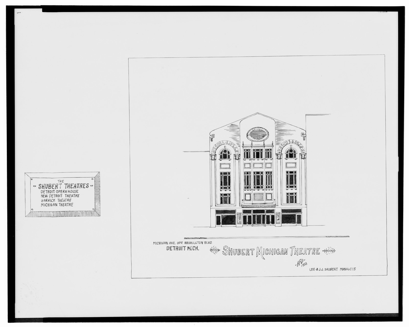 [Shubert Michigan Theatre, Michigan Ave. opposite Washington Blvd., Detroit, Michigan] / AFD 1923., And Engineering (ADE) Drawings — vintage poster