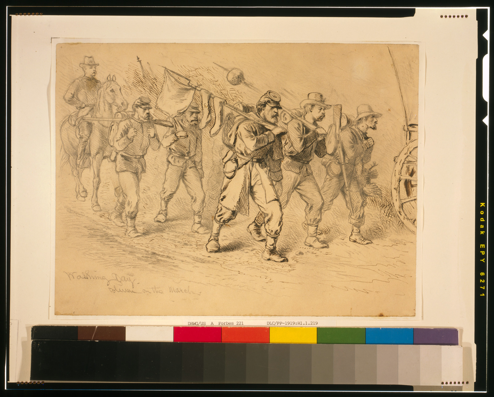Washing day--Column on the march, 1864 May 5. — historic drawing