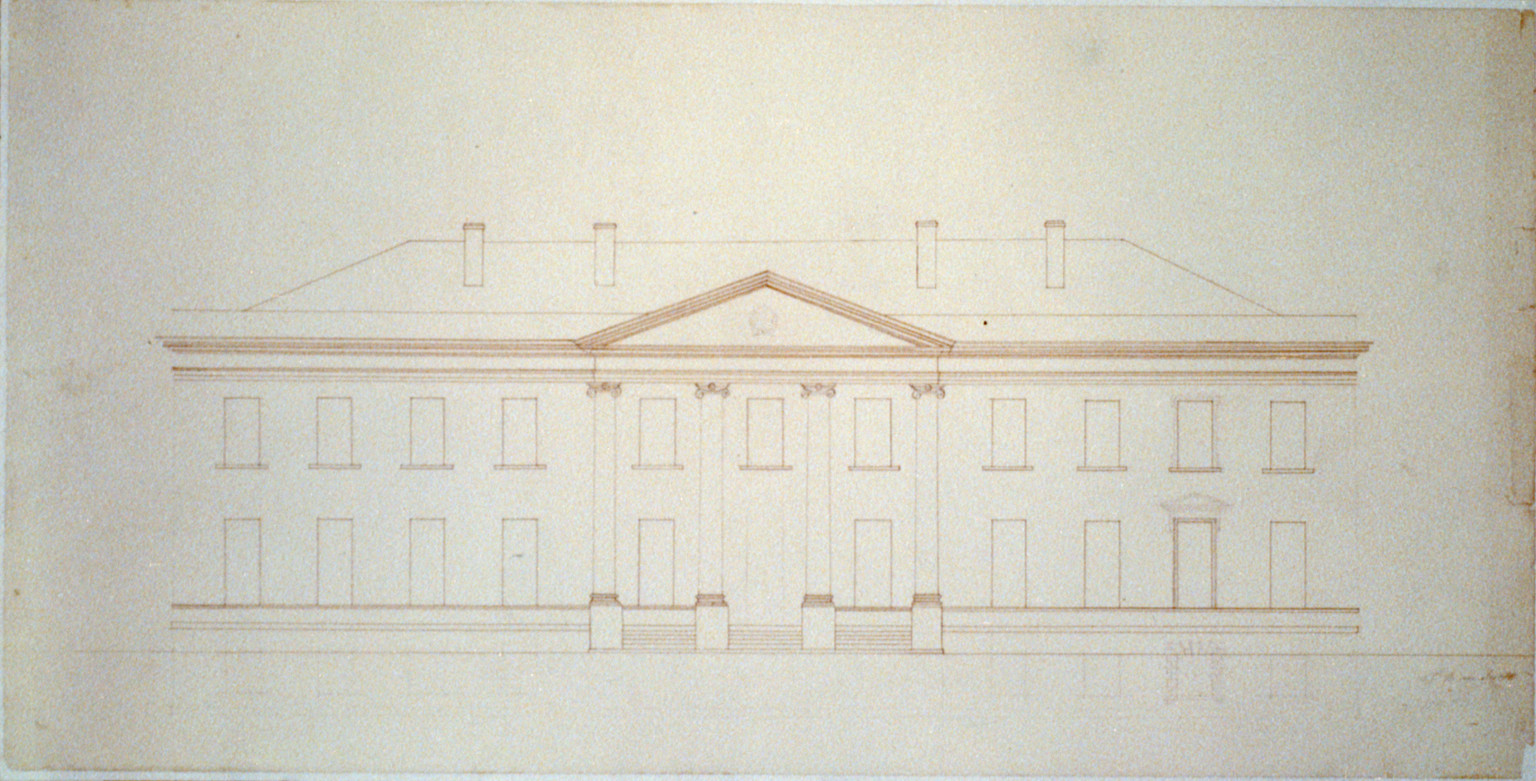 [The White House, Washington, D.C. Front elevation], 1828 — historic drawing