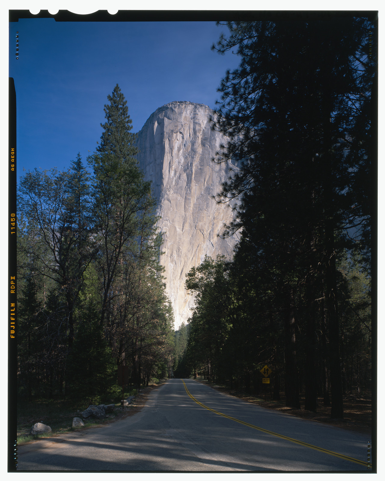 Granite cliff rising above a forest road — historic image