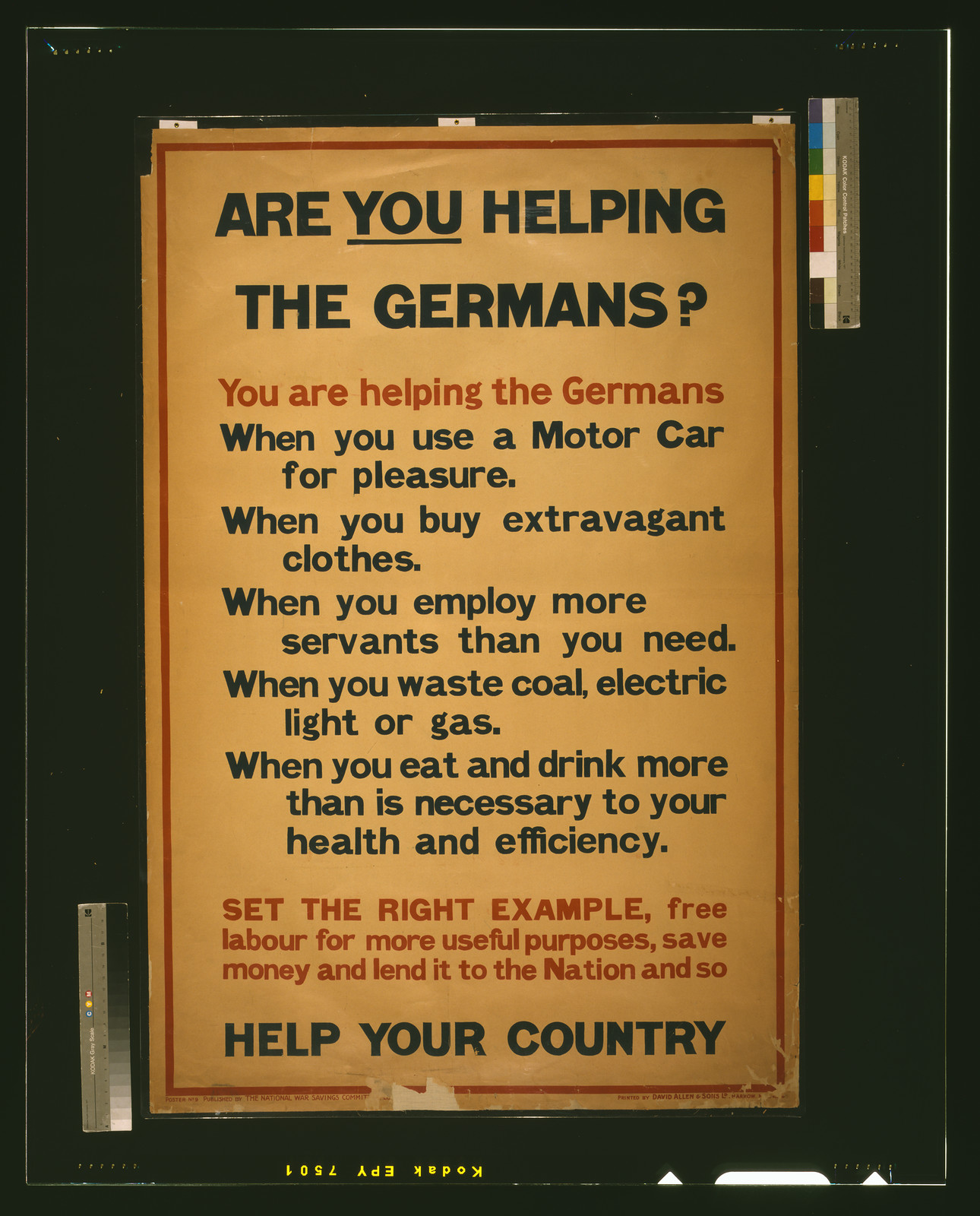 Are you helping the Germans? / printed by David Allen & Sons Ld., Harrow, M[iddlesex]., [London] : published by the National War Savings Committee, [1915] — vintage poster