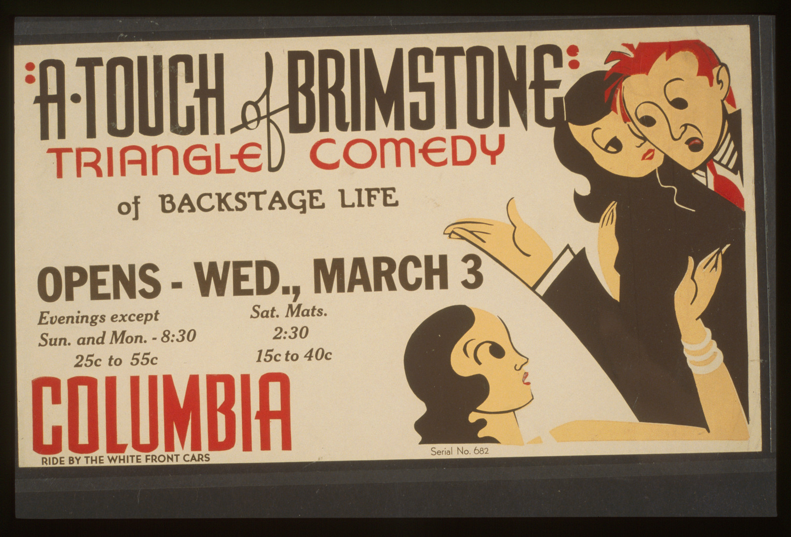 A touch of brimstone - triangle comedy of backstage life, 1937 — vintage poster