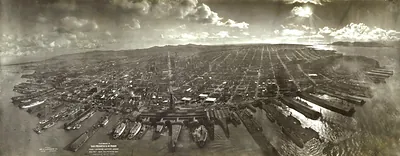 Panorama of San Francisco from a captive balloon