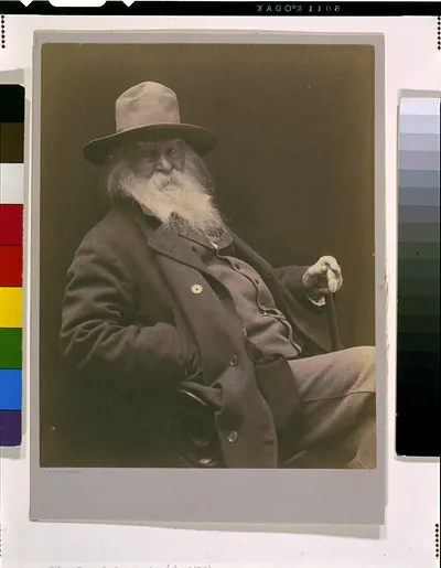 [Walt Whitman, three-quarter length portrait, seated, facing right, wearing hat] / G.C. Cox photo.